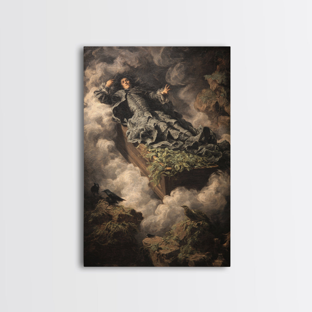 The Coffin Sleeper, Baroque Witchcraft Art, Vertical Wall Art, Macabre Wall Art, Framed Canvas Print, Halloween Wall Art