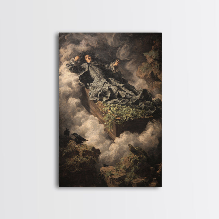 The Coffin Sleeper, Baroque Witchcraft Art, Vertical Wall Art, Macabre Wall Art, Framed Canvas Print, Halloween Wall Art