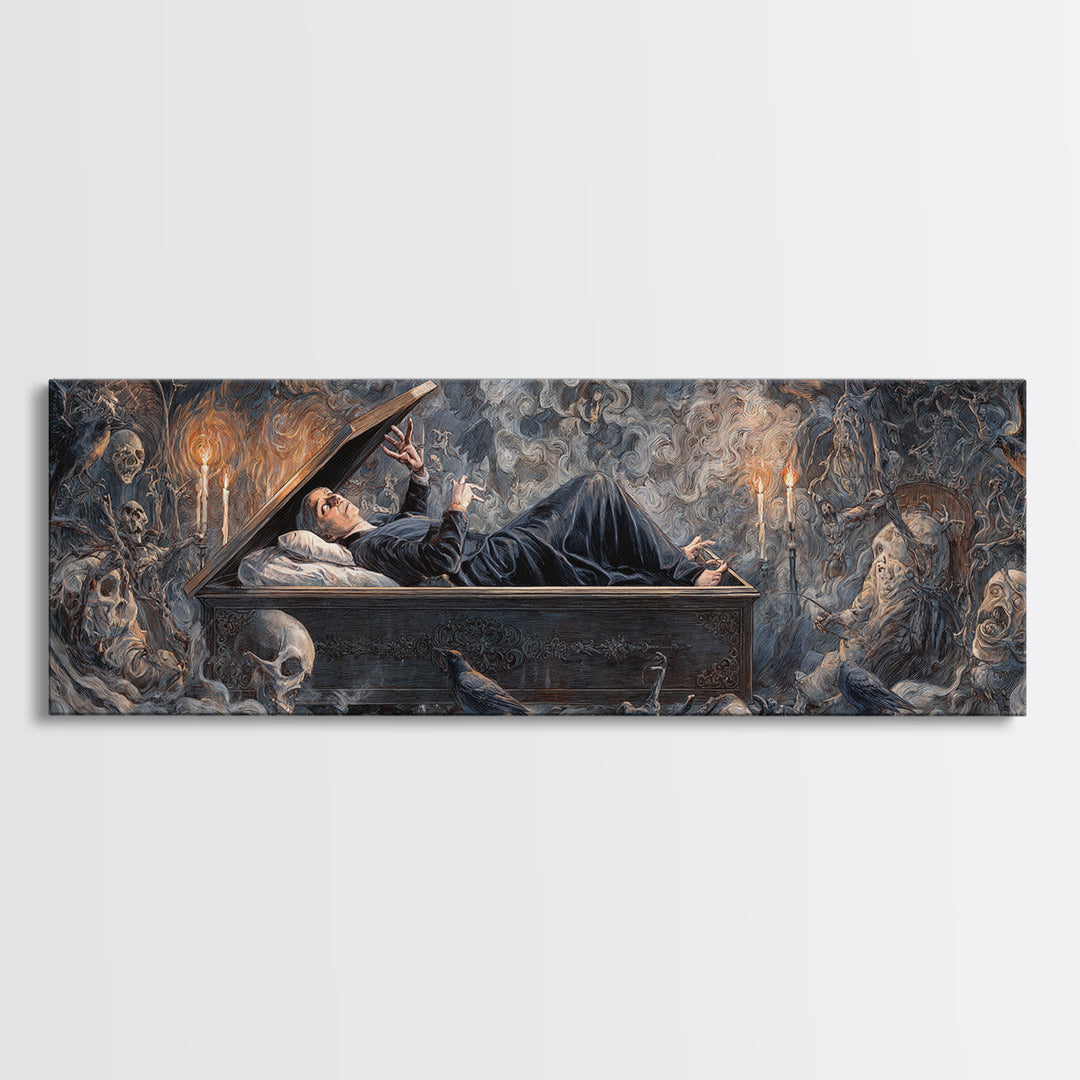 The Coffin Sleeper, Gothic Nightmare Art, Extra Wide Wall Art, Dark Halloween Decor, Canvas Print, Halloween Wall Art