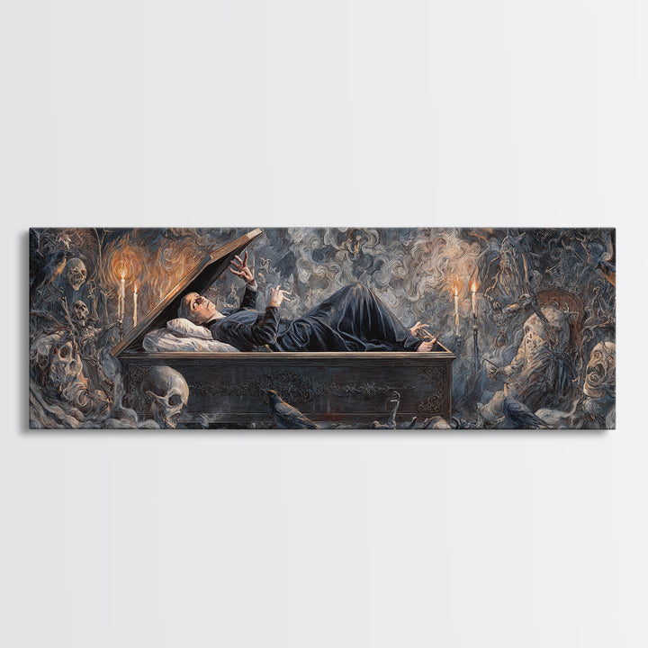 The Coffin Sleeper, Gothic Nightmare Art, Extra Wide Wall Art, Dark Halloween Decor, Canvas Print, Halloween Wall Art