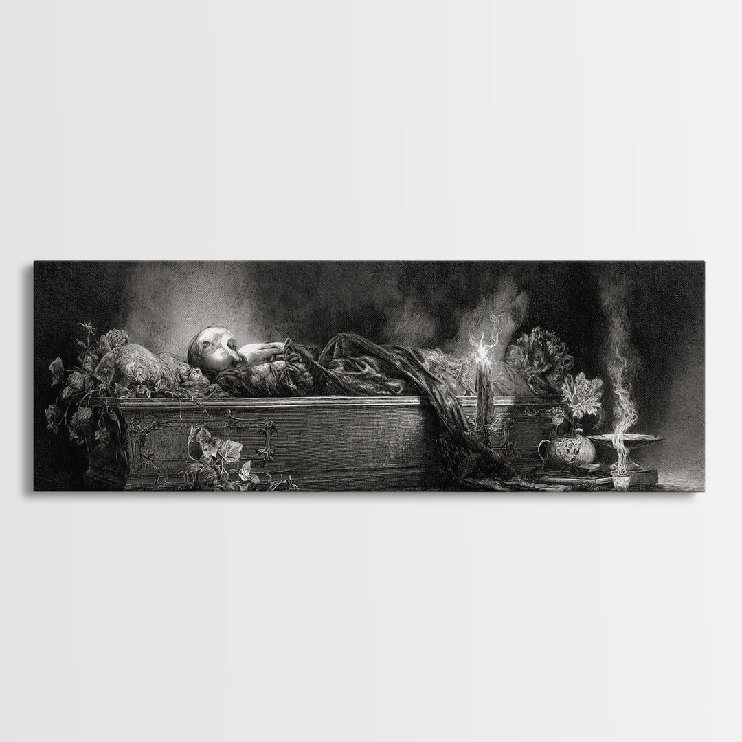 The Coffin Sleeper, Symbolist Dream Art, Extra Wide Wall Art, Dark Fantasy Wall Art, Canvas Print, Halloween Wall Art