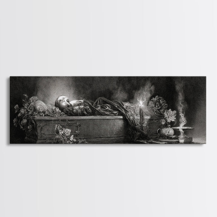 The Coffin Sleeper, Symbolist Dream Art, Extra Wide Wall Art, Dark Fantasy Wall Art, Canvas Print, Halloween Wall Art