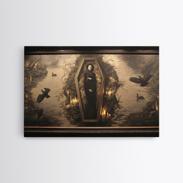 The Coffin Sleeper, Symbolist Gothic Landscape, Landscape Wall Art, Dark Halloween Decor, Framed Canvas Print, Halloween Wall Art