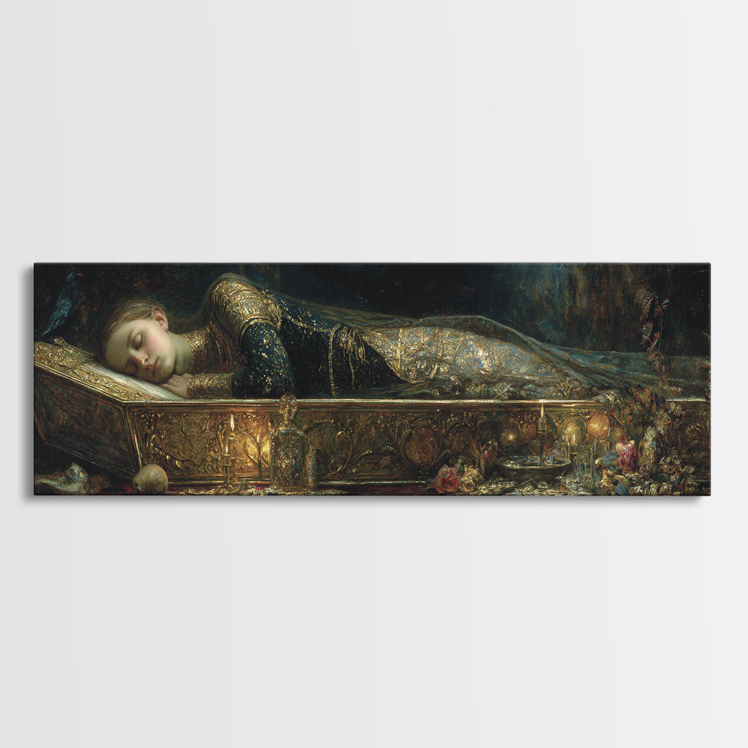 The Coffin Sleeper, Ornate Symbolist Art, Extra Wide Wall Art, Gothic Horror Wall Art, Canvas Print, Halloween Wall Art