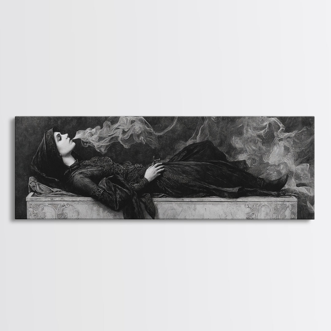 The Coffin Sleeper, Dark Symbolist Art, Extra Wide Wall Art, Gothic Horror Wall Art, Canvas Print, Halloween Wall Art