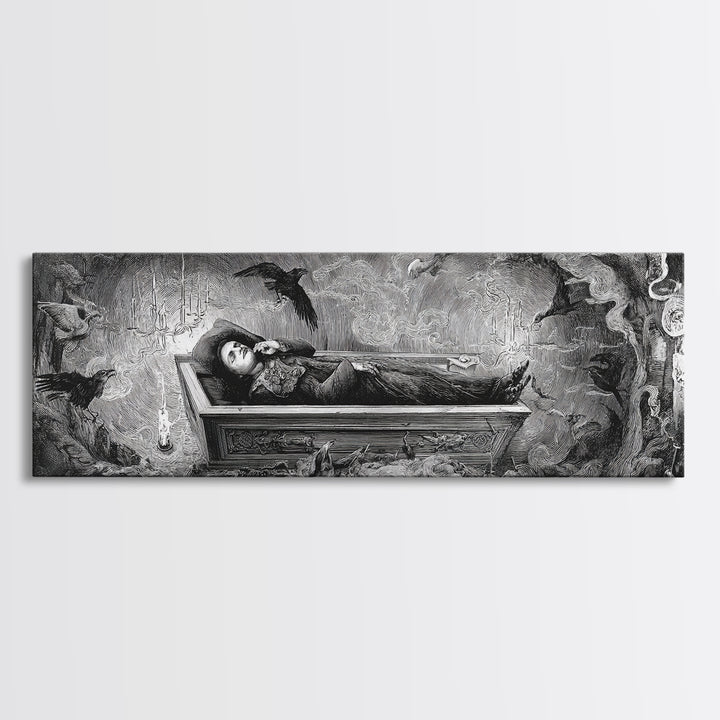 The Coffin Sleeper, Expressionist Nightmare Art, Extra Wide Wall Art, Gothic Horror Wall Art, Framed Canvas Print, Halloween Wall Art