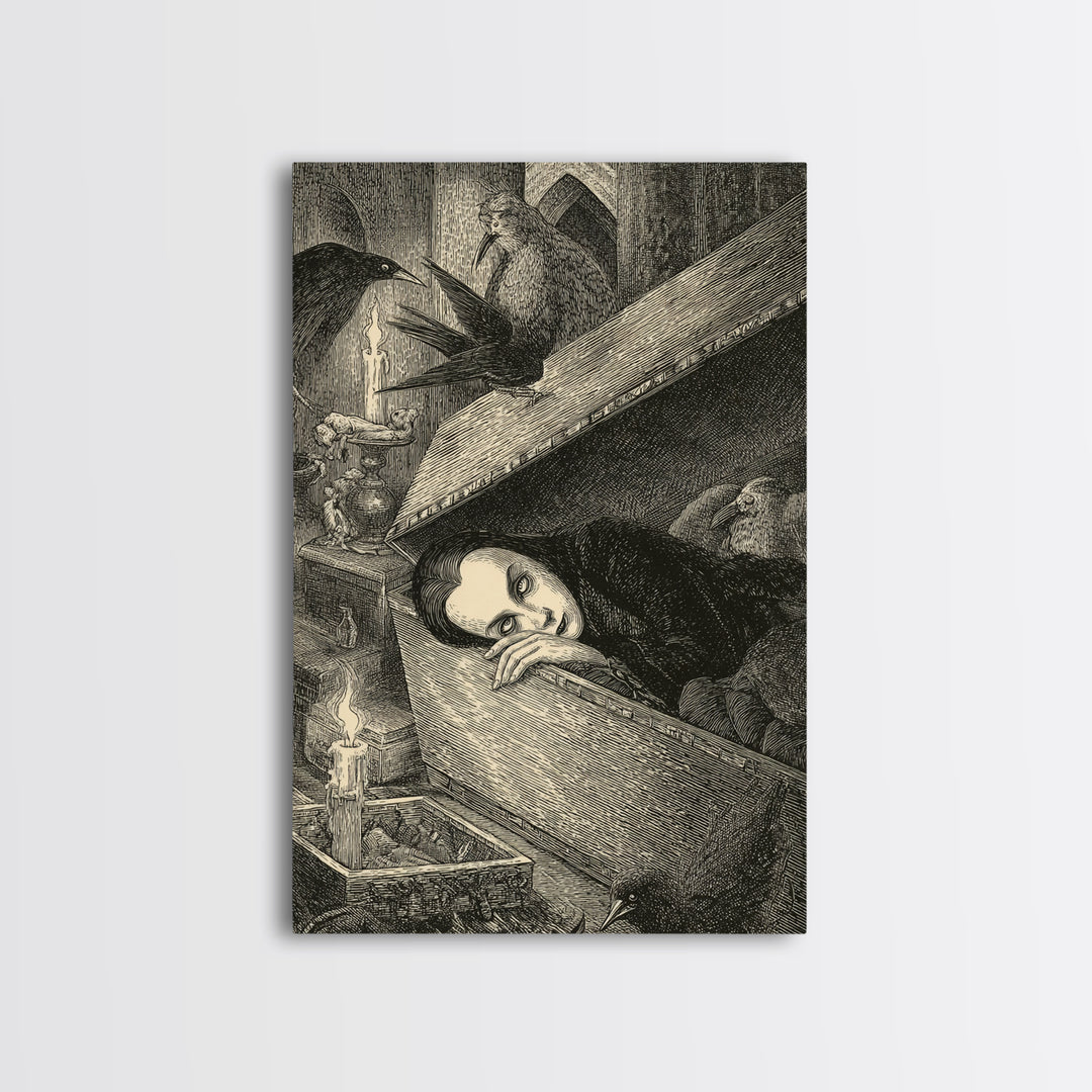 The Coffin Sleeper, Victorian Macabre Art, Vertical Wall Art, Gothic Horror Wall Art, Canvas Print, Halloween Wall Art