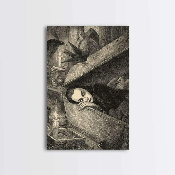 The Coffin Sleeper, Victorian Macabre Art, Vertical Wall Art, Gothic Horror Wall Art, Canvas Print, Halloween Wall Art