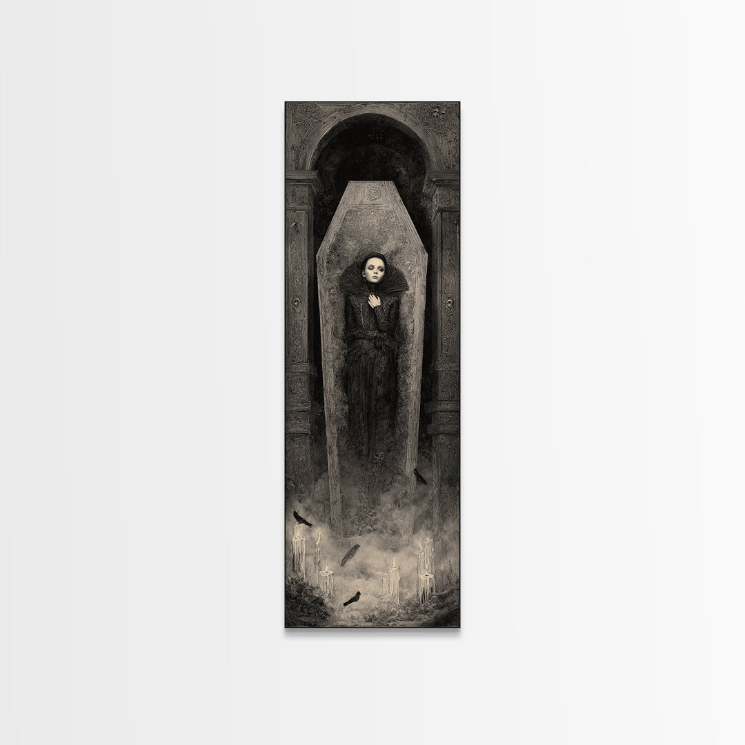 The Coffin Sleeper, Surreal Apocalyptic Art, Tall Narrow Wall Art, Gothic Horror Wall Art, Canvas Print, Halloween Wall Art