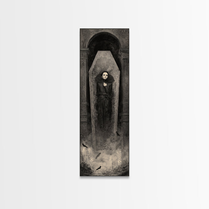 The Coffin Sleeper, Surreal Apocalyptic Art, Tall Narrow Wall Art, Gothic Horror Wall Art, Canvas Print, Halloween Wall Art