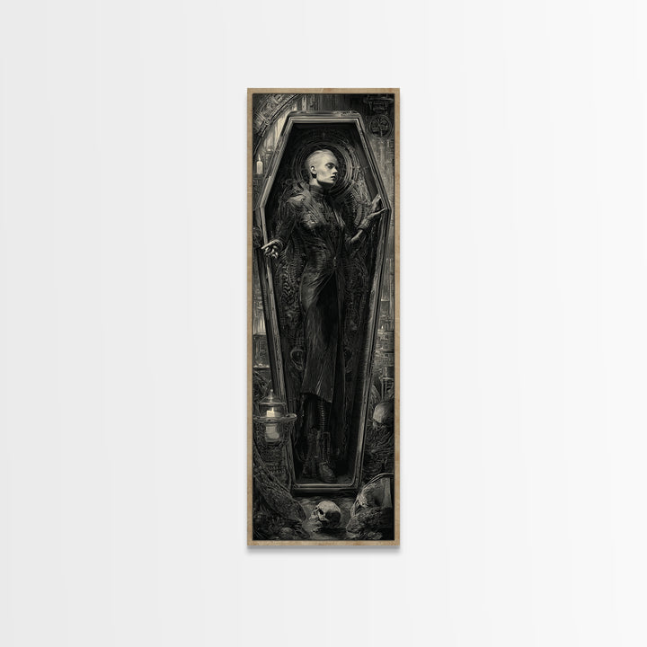 The Coffin Sleeper, Biomechanical Horror Art, Tall Narrow Wall Art, Gothic Horror Wall Art, Framed Canvas Print, Halloween Wall Art