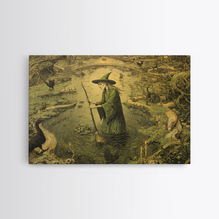 The Swamp Witch, Medieval Grotesque Art, Landscape Wall Art, Gothic Horror Wall Art, Canvas Print, Halloween Wall Art