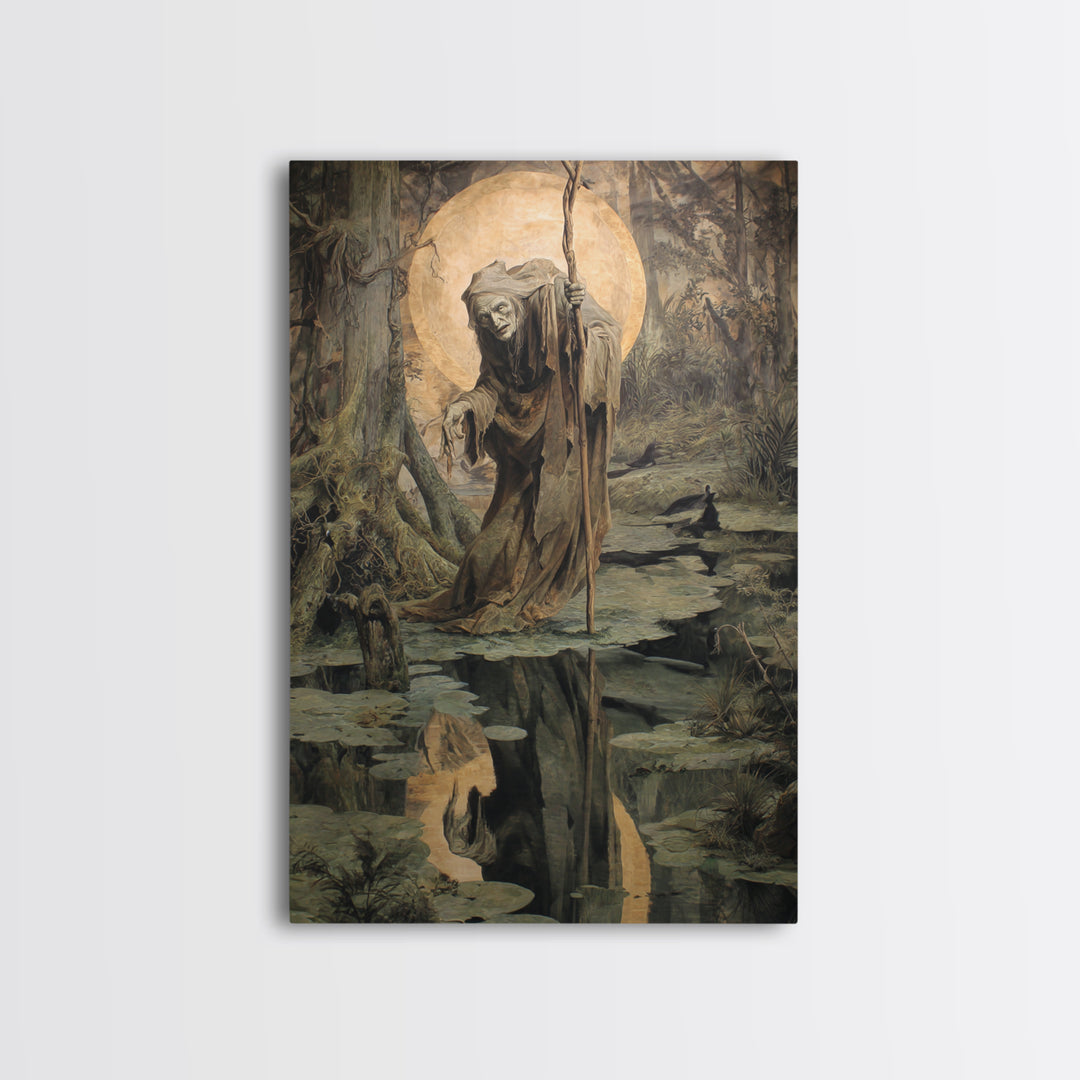 The Swamp Witch, Dark Renaissance Art, Vertical Wall Art, Gothic Horror Wall Art, Canvas Print, Halloween Wall Art