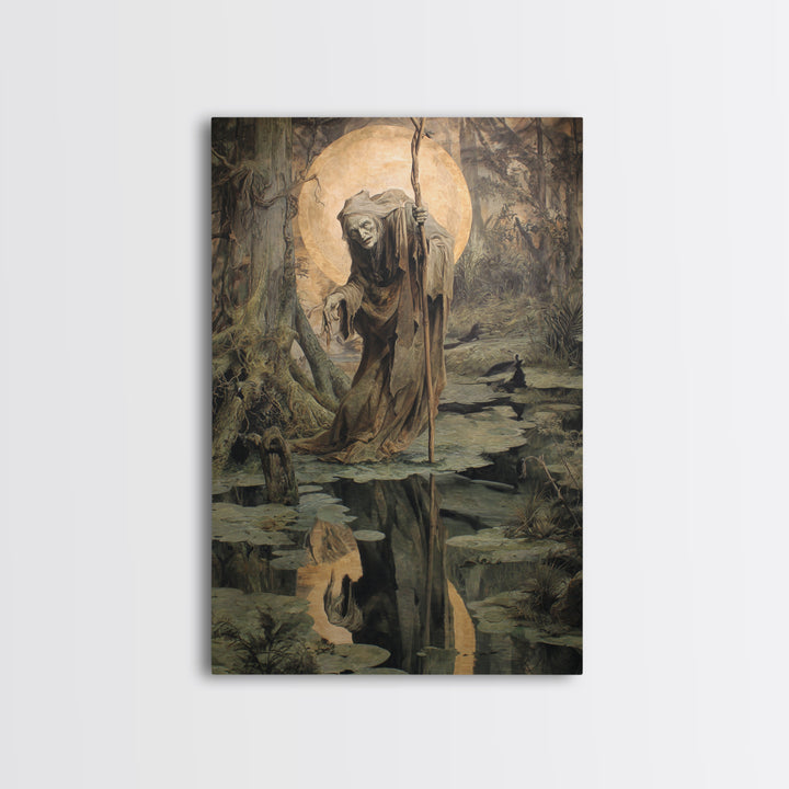 The Swamp Witch, Dark Renaissance Art, Vertical Wall Art, Gothic Horror Wall Art, Canvas Print, Halloween Wall Art
