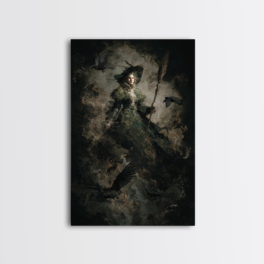 The Swamp Witch, Dark Romantic Horror Art, Vertical Wall Art, Dark Fantasy Wall Art, Framed Canvas Print, Halloween Wall Art