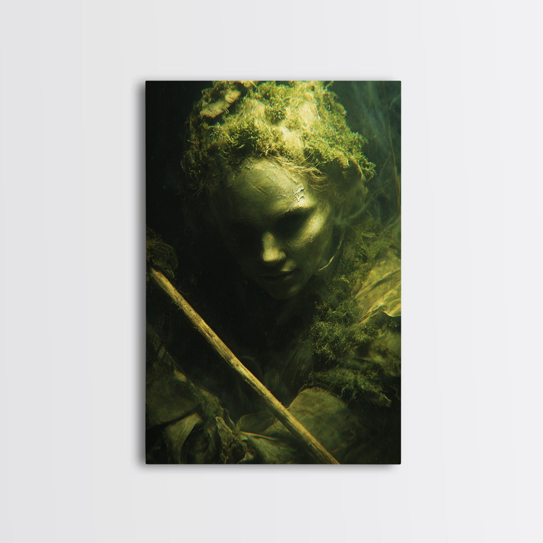 The Swamp Witch, Gothic Nightmare Art, Vertical Wall Art, Dark Halloween Decor, Framed Canvas Print, Halloween Wall Art