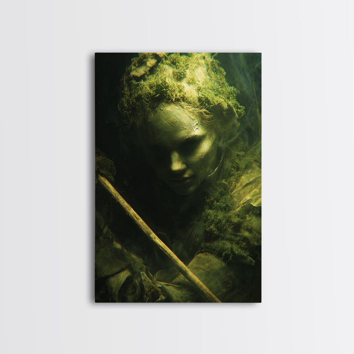 The Swamp Witch, Gothic Nightmare Art, Vertical Wall Art, Dark Halloween Decor, Framed Canvas Print, Halloween Wall Art