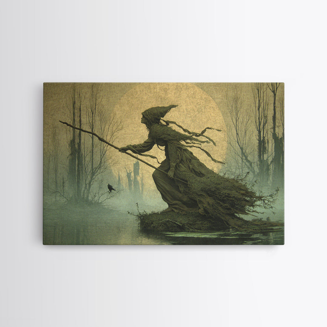 The Swamp Witch, Romantic Gothic Landscape, Landscape Wall Art, Macabre Wall Art, Canvas Print, Halloween Wall Art