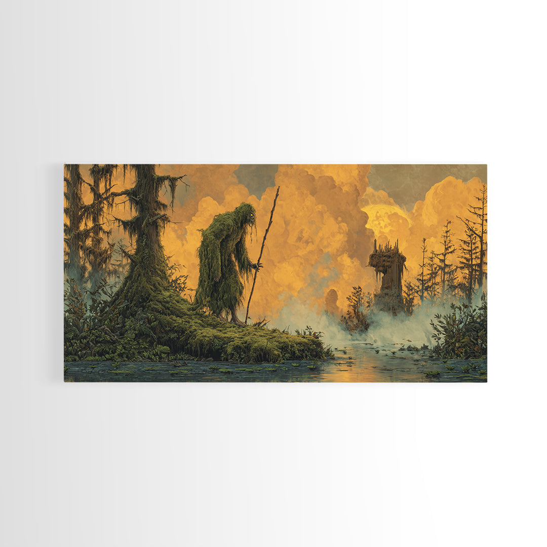 The Swamp Witch, Apocalyptic Romantic Art, Wide Panoramic Art, Dark Halloween Decor, Canvas Print, Halloween Wall Art, Macabre Wall Art