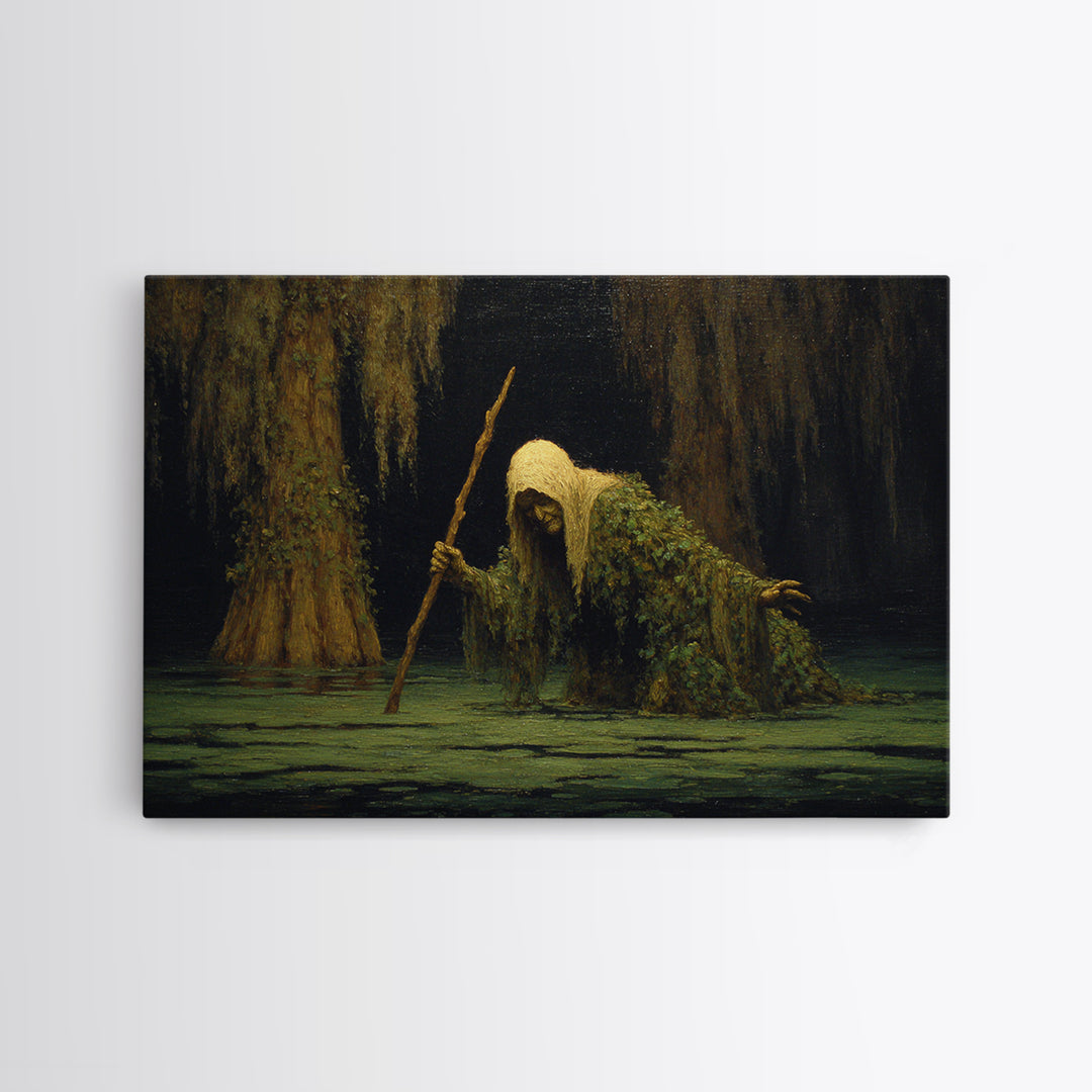The Swamp Witch, Symbolist Gothic Landscape, Landscape Wall Art, Dark Halloween Decor, Canvas Print, Halloween Wall Art, Dark Fantasy Art