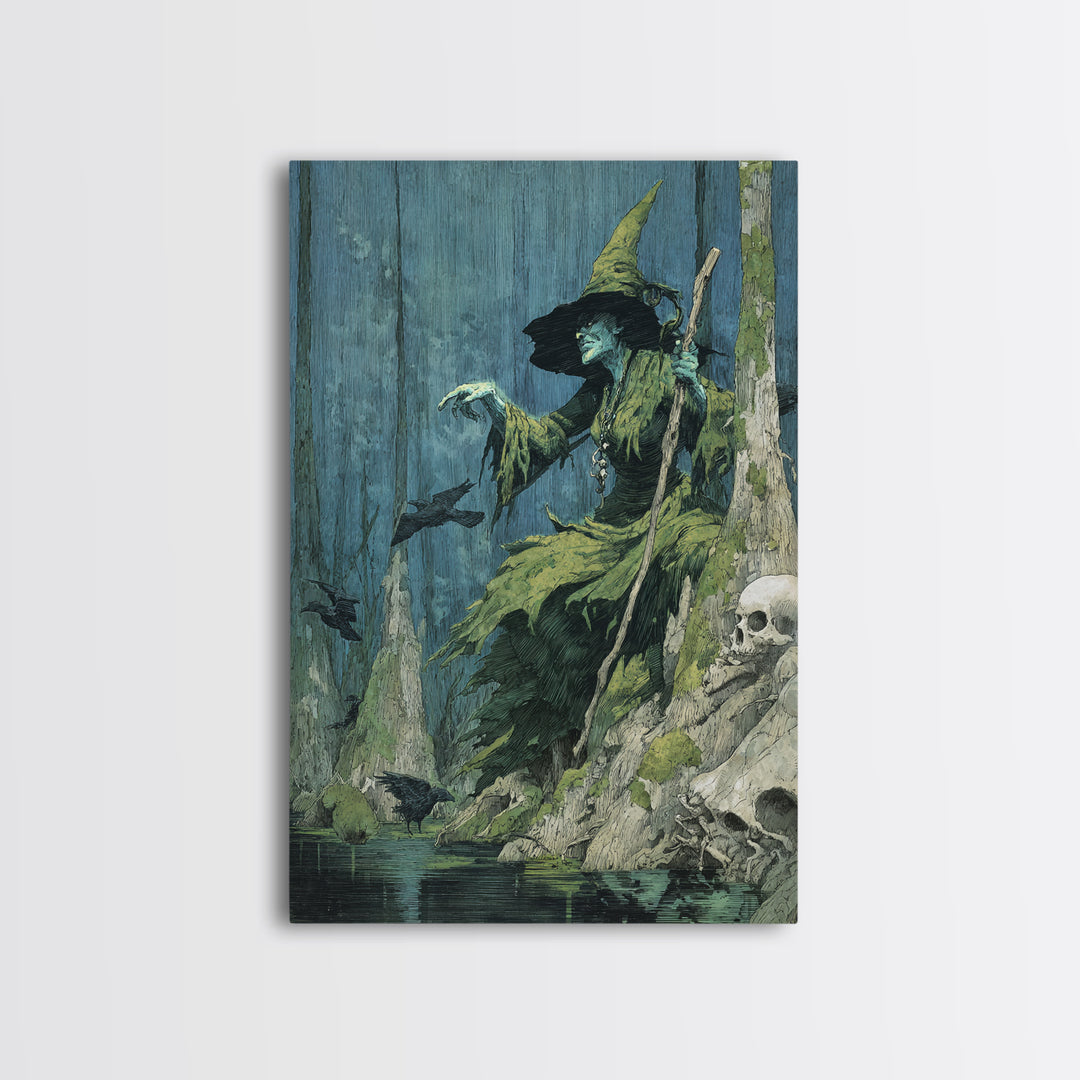 The Swamp Witch, Decadent Gothic Art, Vertical Wall Art, Gothic Horror Wall Art, Canvas Print, Halloween Wall Art