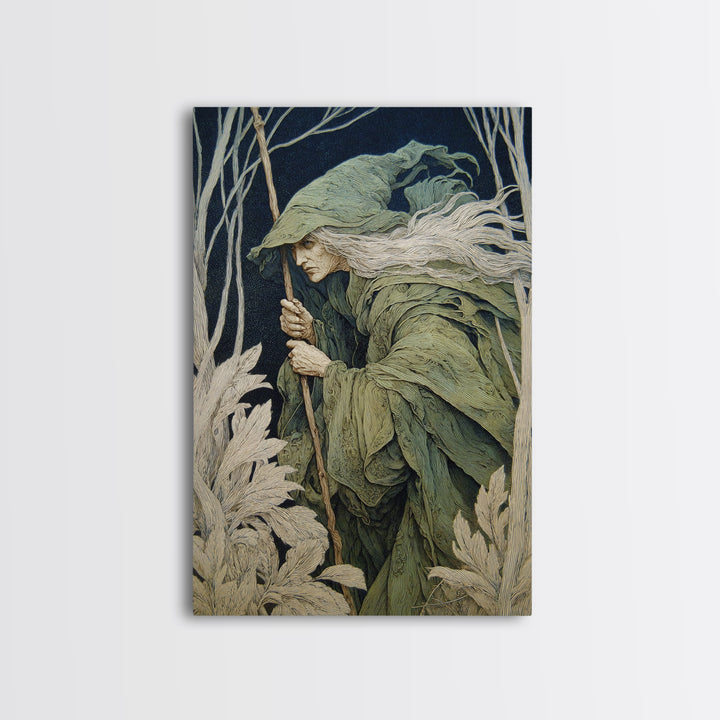 The Swamp Witch, Symbolist Death Art, Vertical Wall Art, Macabre Wall Art, Framed Canvas Print, Halloween Wall Art