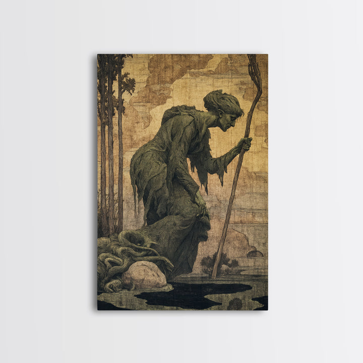 The Swamp Witch, Dark Symbolist Art, Vertical Wall Art, Dark Fantasy Wall Art, Framed Canvas Print, Halloween Wall Art