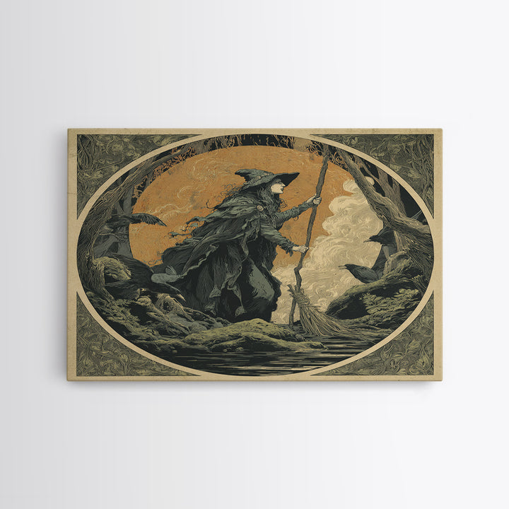 The Swamp Witch, Symbolist Etching Art, Square Wall Art, Dark Halloween Decor, Canvas Print, Halloween Wall Art, Gothic Home Decor