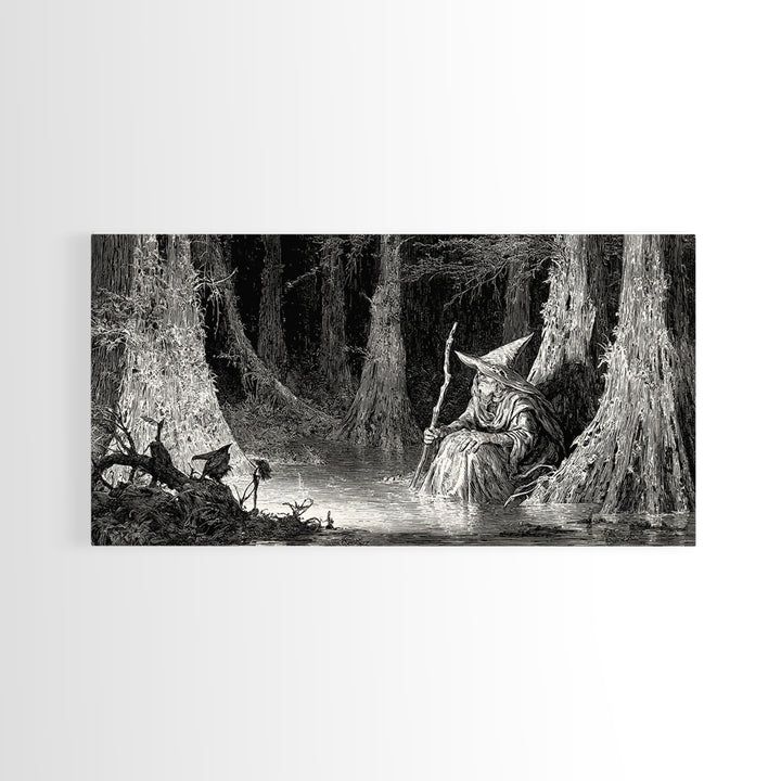 The Swamp Witch, Expressionist Nightmare Art, Wide Panoramic Art, Dark Fantasy Wall Art, Canvas Print, Halloween Wall Art, Dark Fantasy Art