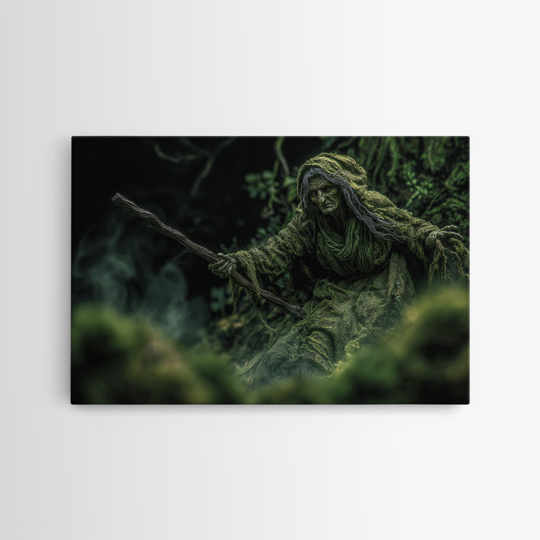 The Swamp Witch, Expressionist Gothic Art, Landscape Wall Art, Dark Fantasy Wall Art, Canvas Print, Halloween Wall Art, Gothic Home Decor