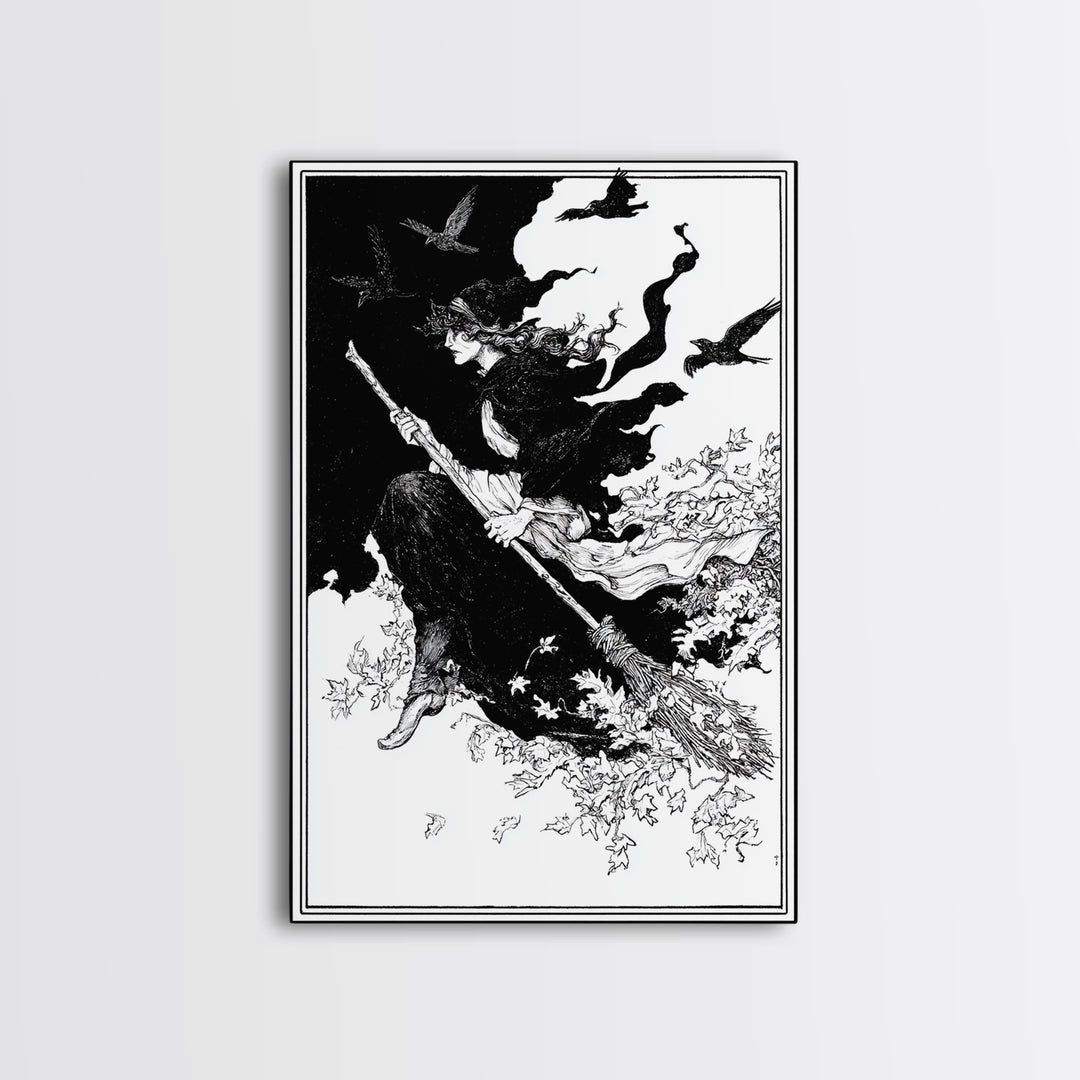 The Swamp Witch, Decadent Line Art, Vertical Wall Art, Gothic Horror Wall Art, Canvas Print, Halloween Wall Art, Halloween Decor