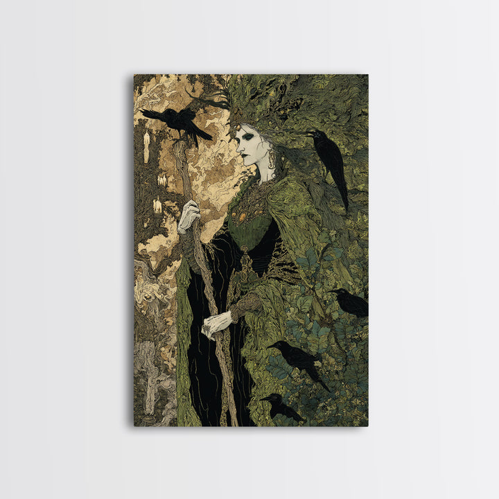 The Swamp Witch, Stained Glass Gothic Art, Vertical Wall Art, Dark Fantasy Wall Art, Canvas Print, Halloween Wall Art