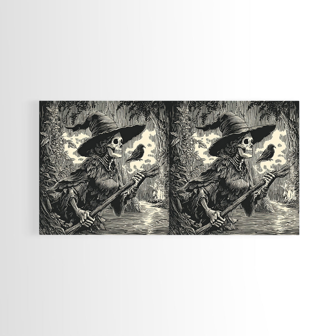 The Swamp Witch, Macabre Folk Print Art, Wide Panoramic Art, Dark Fantasy Wall Art, Canvas Print, Halloween Wall Art