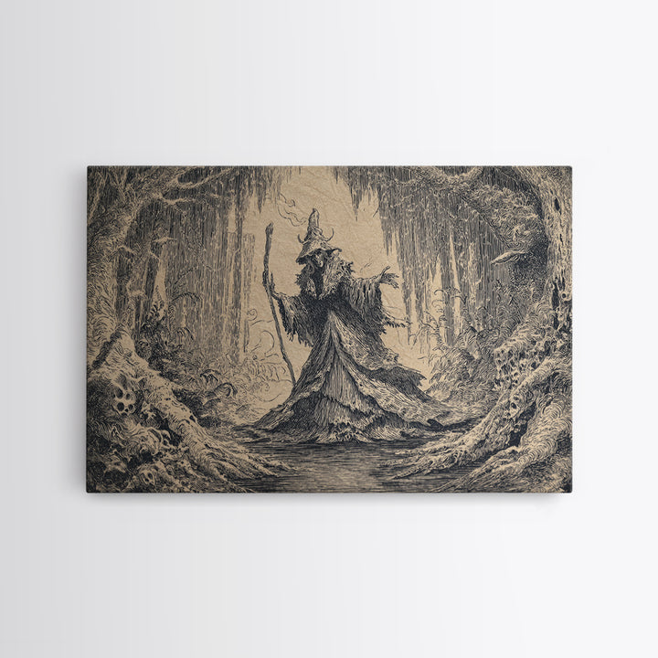 The Swamp Witch, Victorian Macabre Art, Landscape Wall Art, Macabre Wall Art, Framed Canvas Print, Halloween Wall Art, Horror Wall Art