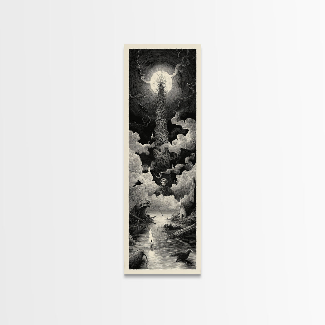 The Bog Mummy, Gothic Engraving Art, Tall Narrow Wall Art, Macabre Wall Art, Canvas Print, Halloween Wall Art, Dark Fantasy Art