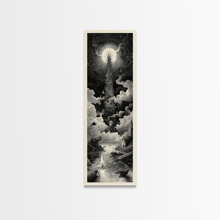 The Bog Mummy, Gothic Engraving Art, Tall Narrow Wall Art, Macabre Wall Art, Canvas Print, Halloween Wall Art, Dark Fantasy Art