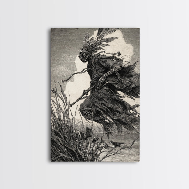 The Bog Mummy, Renaissance Engraving Art, Vertical Wall Art, Gothic Horror Wall Art, Framed Canvas Print, Halloween Wall Art