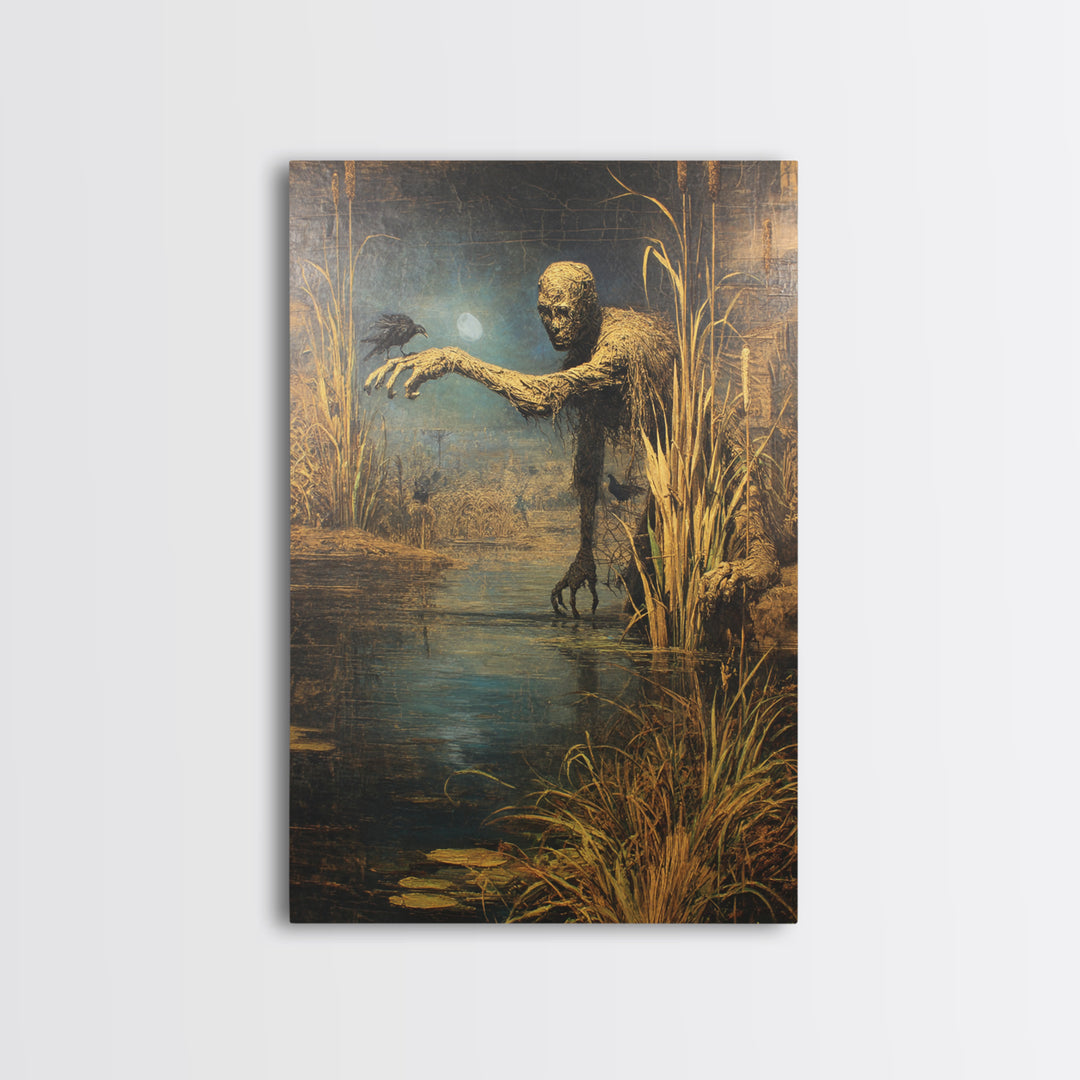 The Bog Mummy, Ornate Symbolist Art, Vertical Wall Art, Dark Halloween Decor, Framed Canvas Print, Halloween Wall Art