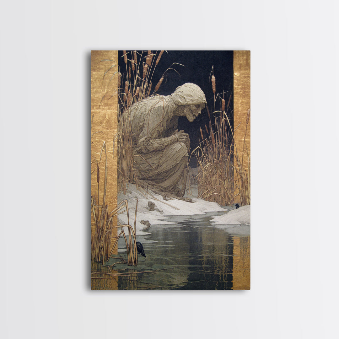 The Bog Mummy, Symbolist Death Art, Vertical Wall Art, Macabre Wall Art, Canvas Print, Halloween Wall Art, Halloween Decor