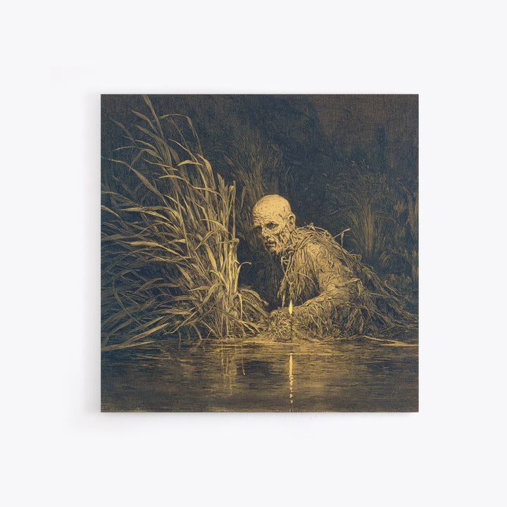 The Bog Mummy, Symbolist Etching Art, Square Wall Art, Macabre Wall Art, Framed Canvas Print, Halloween Wall Art, Seasonal Home Decor