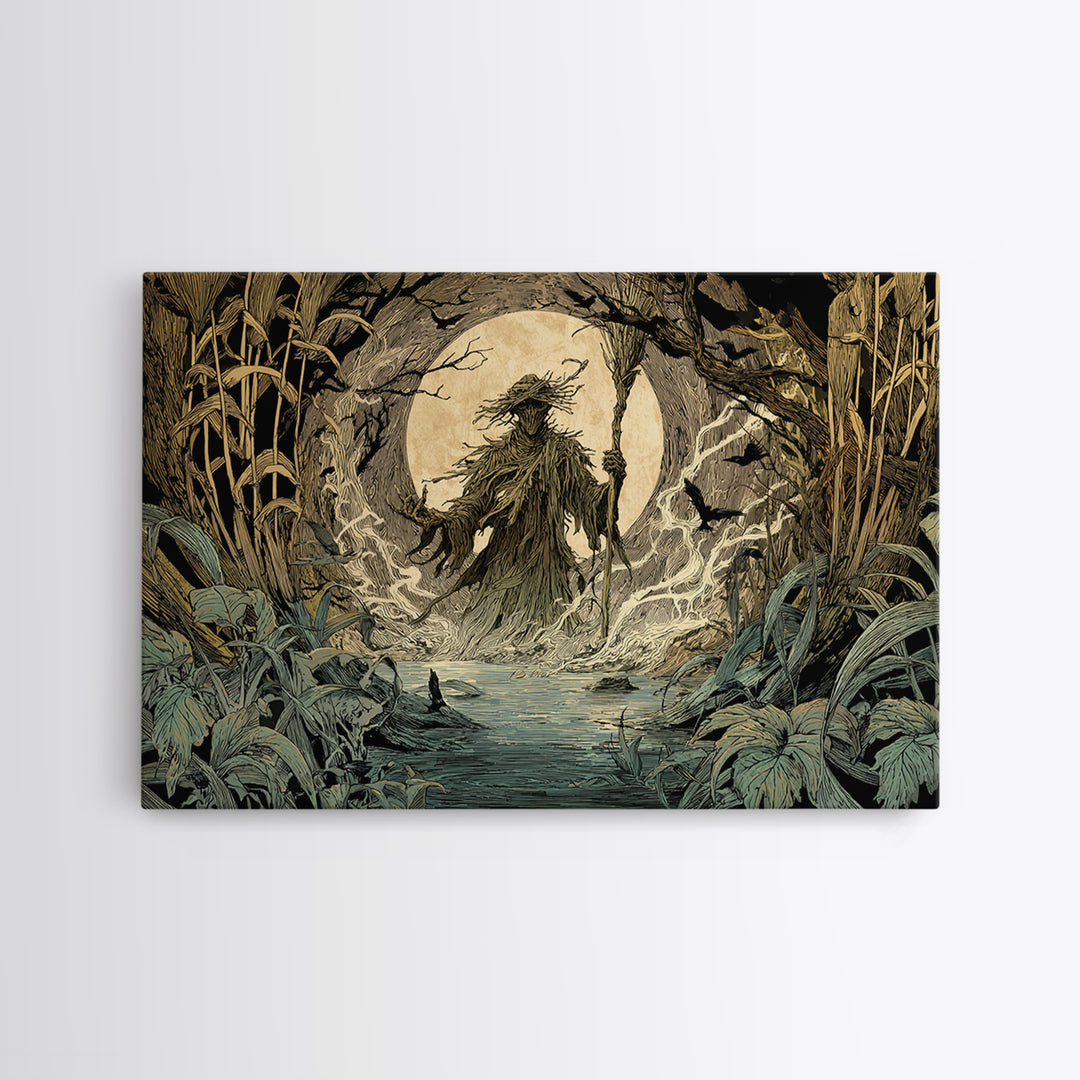 The Bog Mummy, Gothic Storybook Art, Landscape Wall Art, Dark Halloween Decor, Framed Canvas Print, Halloween Wall Art