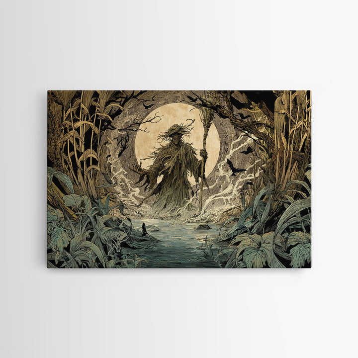 The Bog Mummy, Gothic Storybook Art, Landscape Wall Art, Dark Halloween Decor, Framed Canvas Print, Halloween Wall Art
