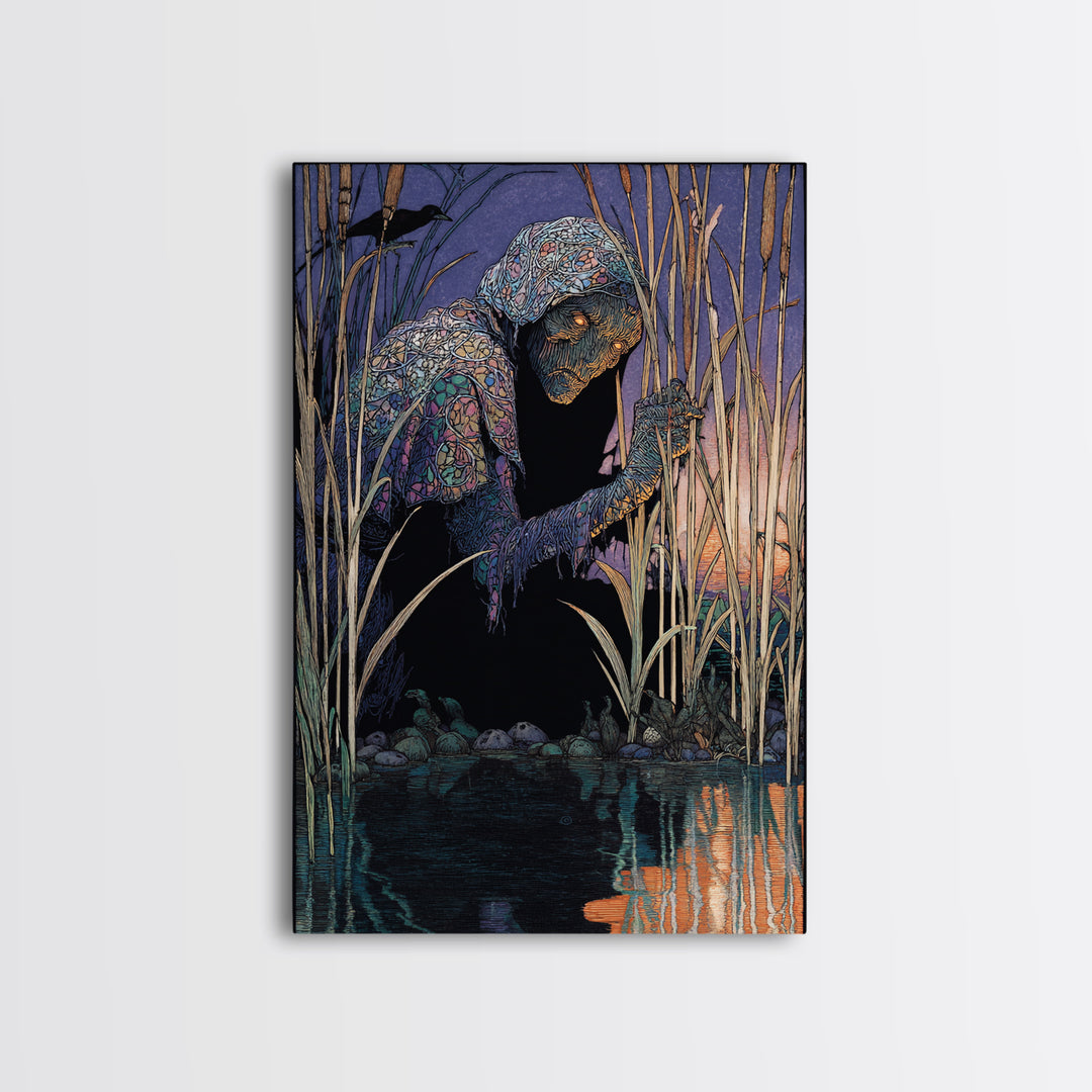 The Bog Mummy, Stained Glass Gothic Art, Vertical Wall Art, Gothic Horror Wall Art, Framed Canvas Print, Halloween Wall Art