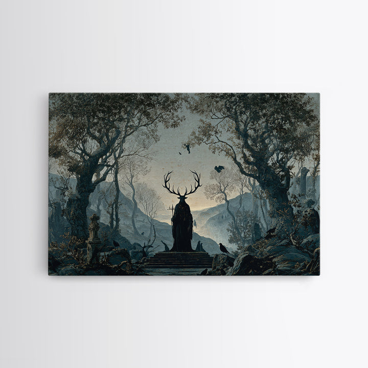 The Antlered Forest Spirit, Romantic Gothic Landscape, Landscape Wall Art, Gothic Horror Wall Art, Canvas Print, Dark Fantasy Art