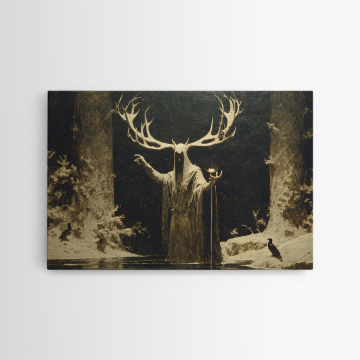 The Antlered Forest Spirit, Symbolist Gothic Landscape, Landscape Wall Art, Dark Fantasy Wall Art, Framed Canvas Print, Halloween Wall Art