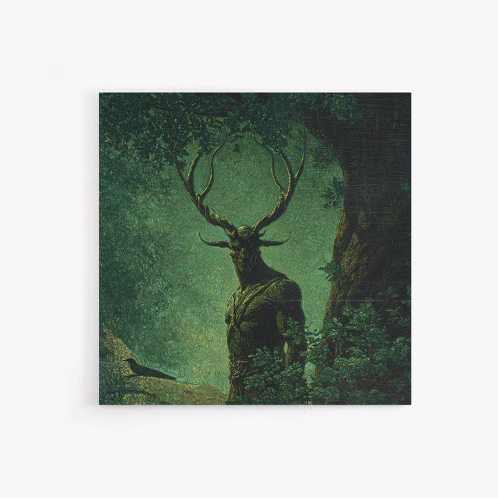 The Antlered Forest Spirit, Dark Symbolist Art, Square Wall Art, Macabre Wall Art, Canvas Print, Halloween Wall Art