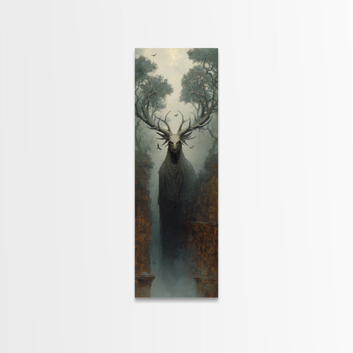 The Antlered Forest Spirit, Surreal Apocalyptic Art, Tall Narrow Wall Art, Gothic Horror Wall Art, Canvas Print, Halloween Wall Art