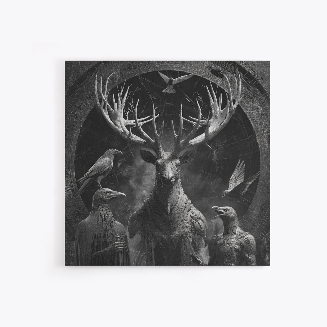 The Antlered Forest Spirit, Biomechanical Horror Art, Square Wall Art, Gothic Horror Wall Art, Canvas Print, Halloween Wall Art