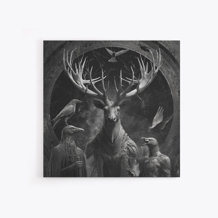 The Antlered Forest Spirit, Biomechanical Horror Art, Square Wall Art, Gothic Horror Wall Art, Canvas Print, Halloween Wall Art