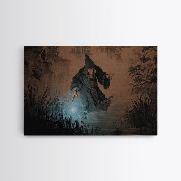 The Will-O'-The-Wisp Shepherd, Medieval Grotesque Art, Landscape Wall Art, Gothic Horror Wall Art, Canvas Print, Halloween Wall Art